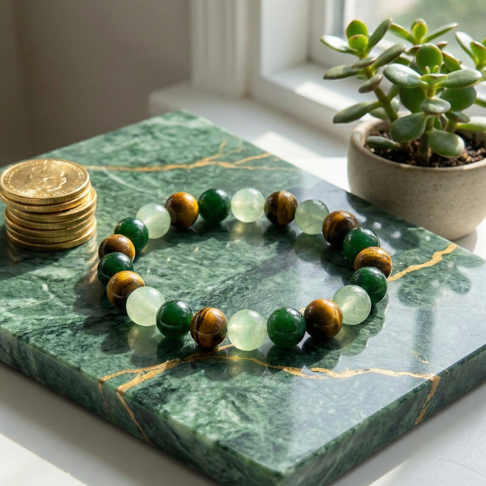 The Abundance Magnet: Golden Tiger's Eye & Green Jade Wealth Bracelet