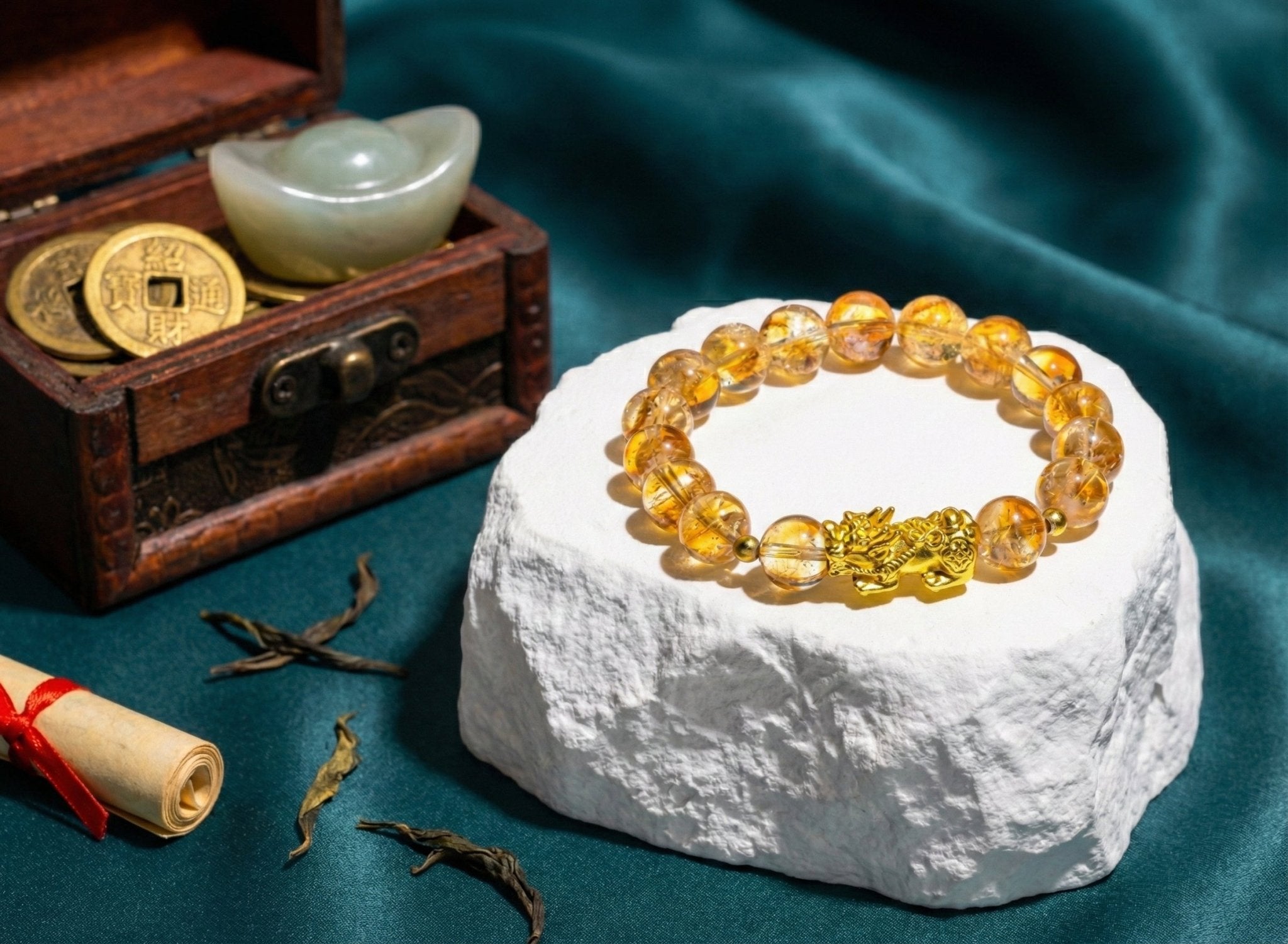 Fortune Gold Pixiu Citrine Bracelet - Auspicious Wealth Amulet - ModernEnergyLab.com