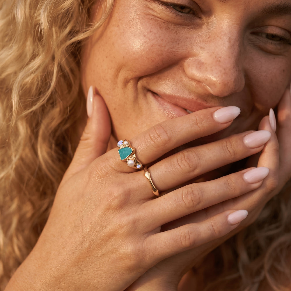 Amazonite Pearl Moonstone Ring Set full piece view