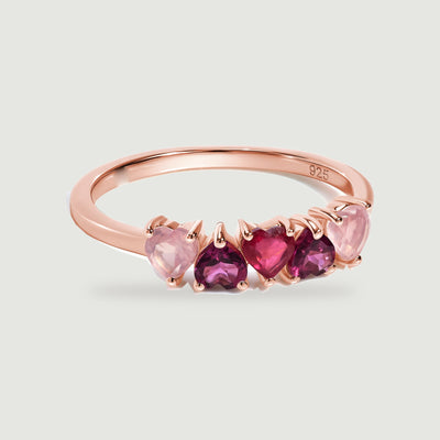Love Heartlet Rose Quartz Garnet Ring