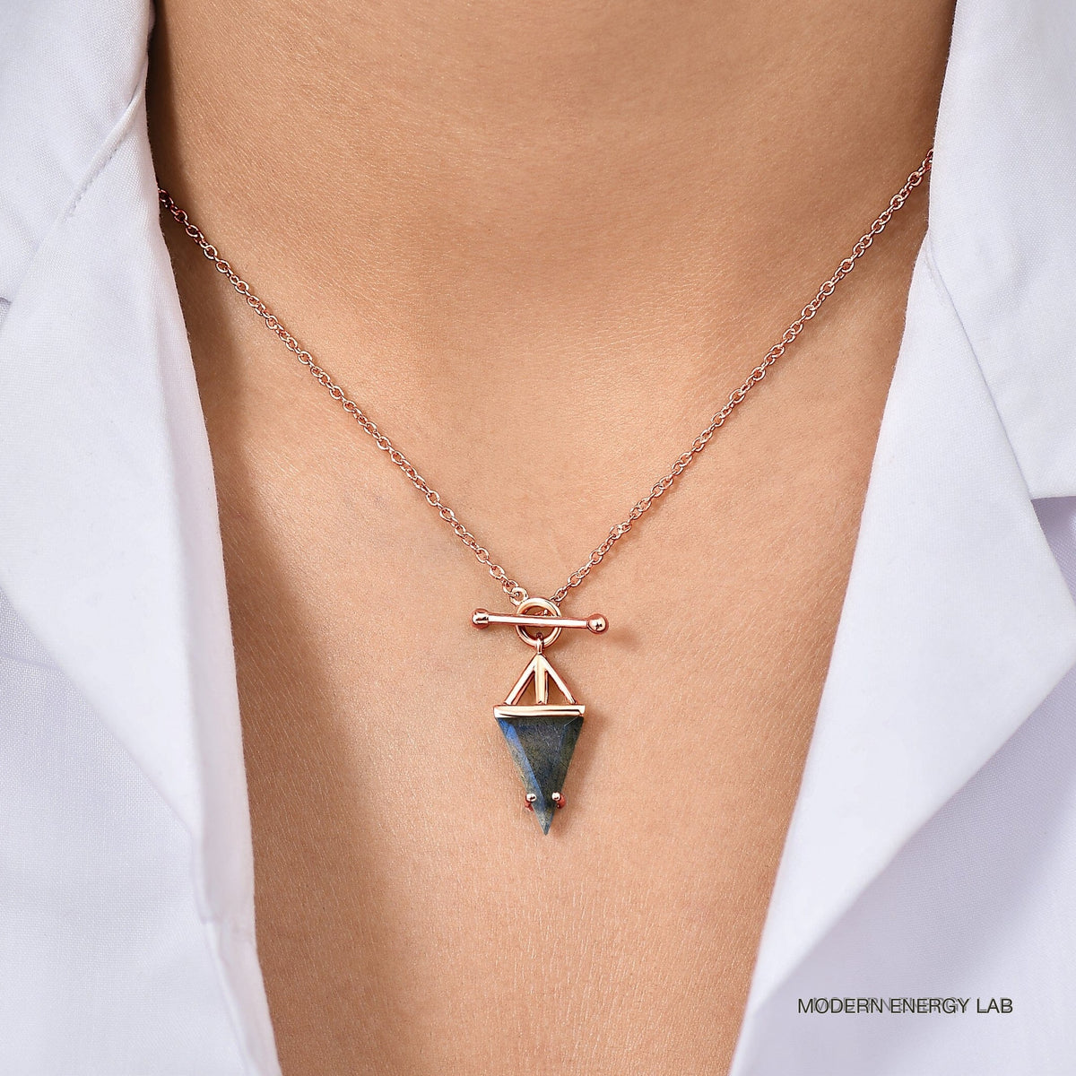 Heroine Labradorite T-Lock Necklace — Confidence rose_gold view
