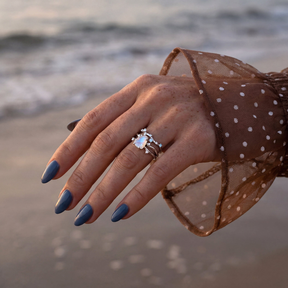 Moonlit Moonstone Ring Set of 2 — Intuition — Modern Energy Lab product view