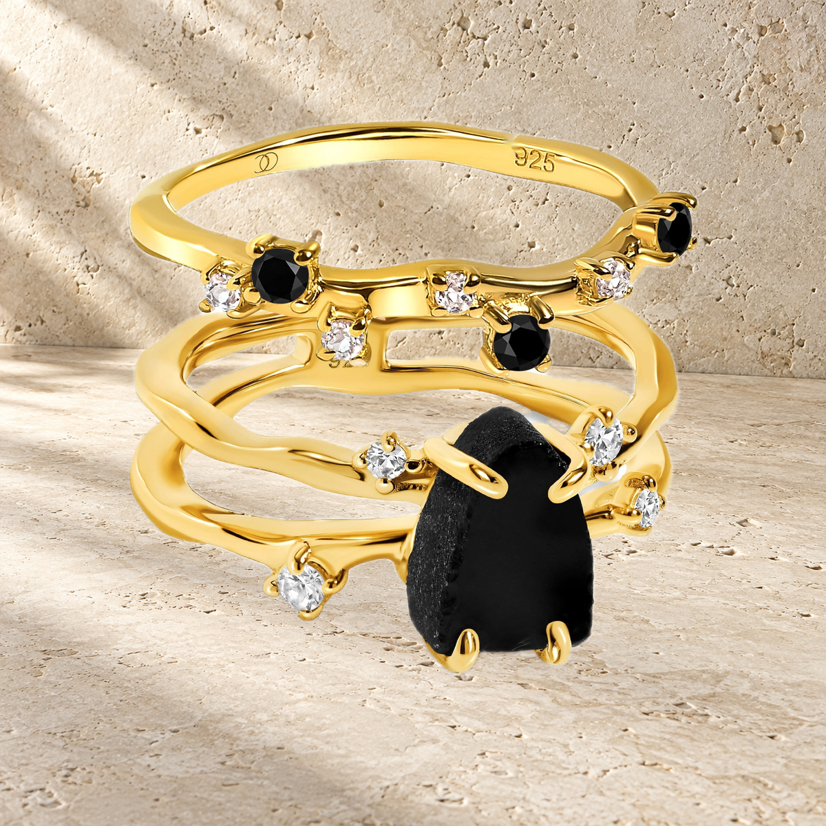 night-current-obsidian-onyx-ring-set — Modern Energy Lab product view