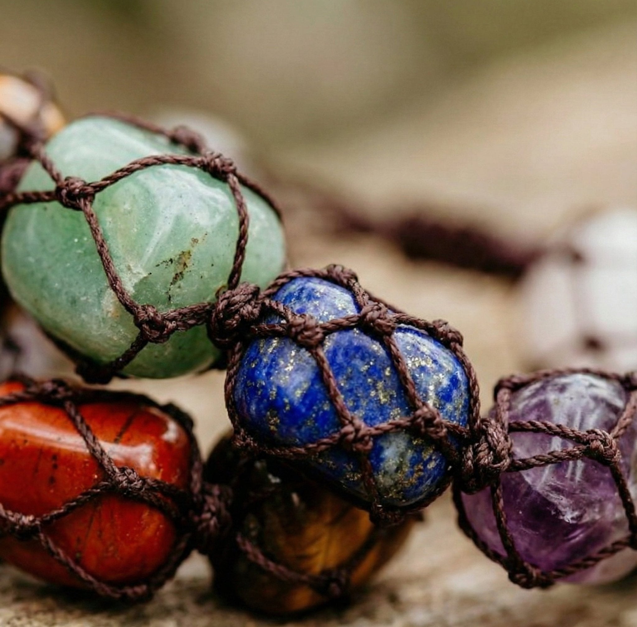 Raw Crystal Chakra Macrame Bracelet - Earth Energy Edition - ModernEnergyLab.com