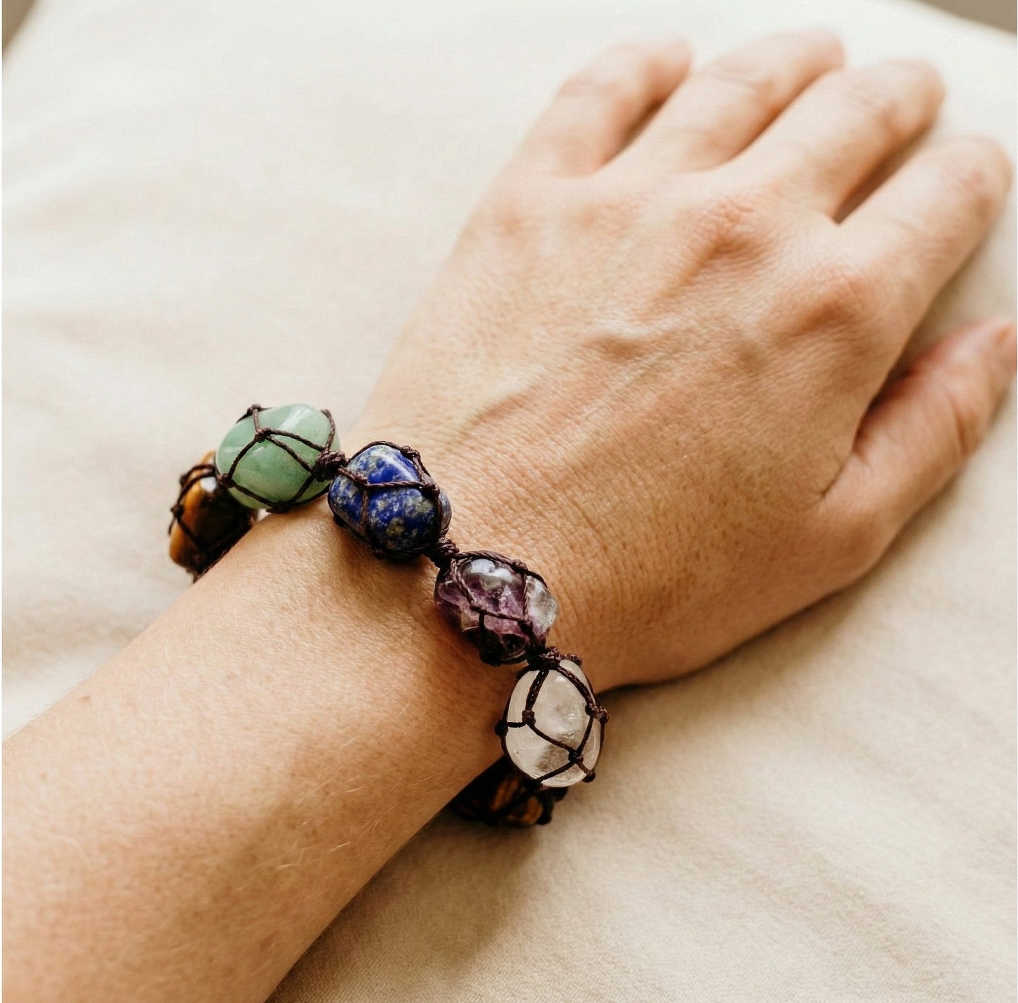 Raw Crystal Chakra Macrame Bracelet - Earth Energy Edition - ModernEnergyLab.com