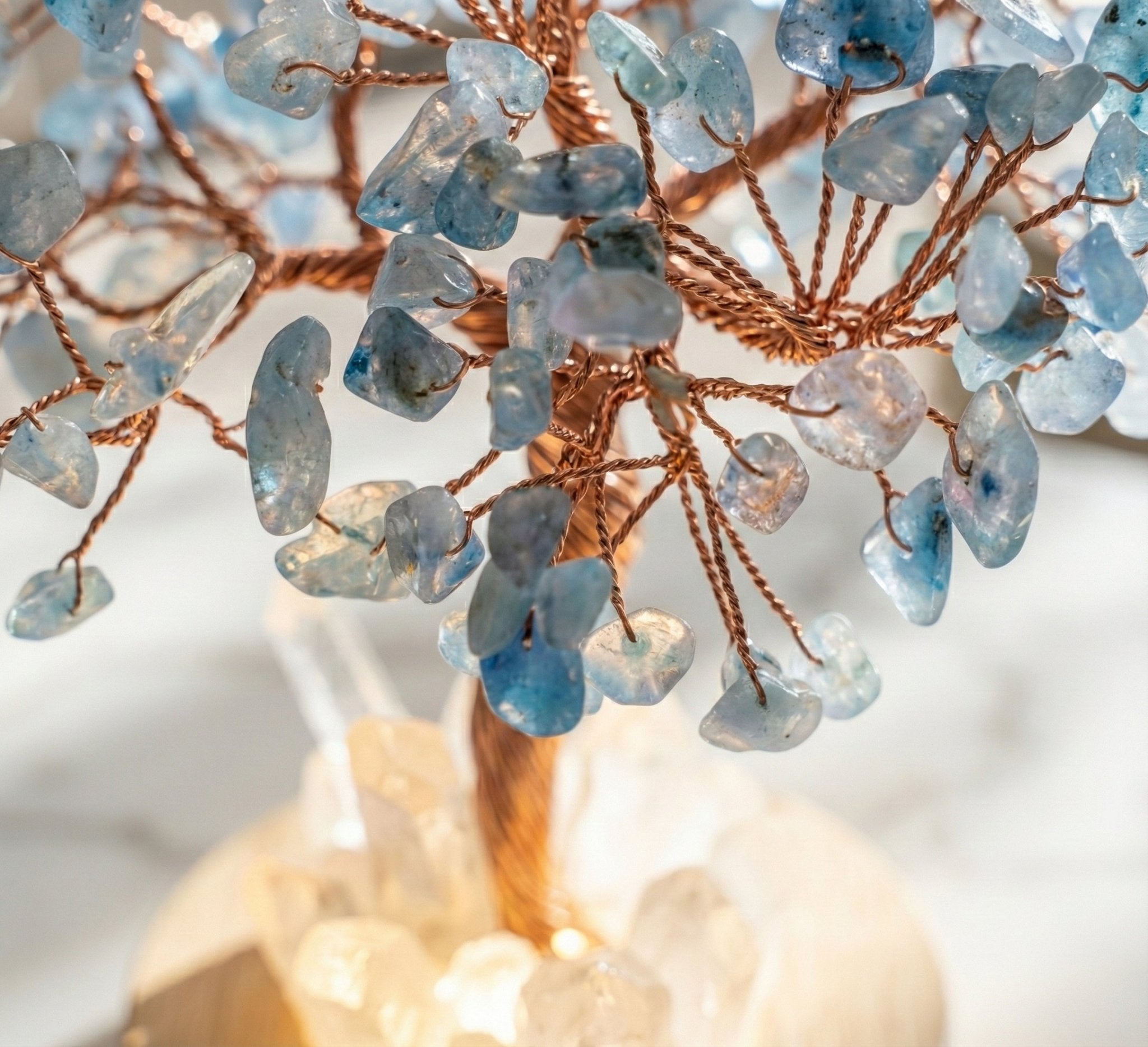 Serene Glow: Aquamarine 'Tree of Life' Crystal Lamp on Illuminated Quartz Base - ModernEnergyLab.com