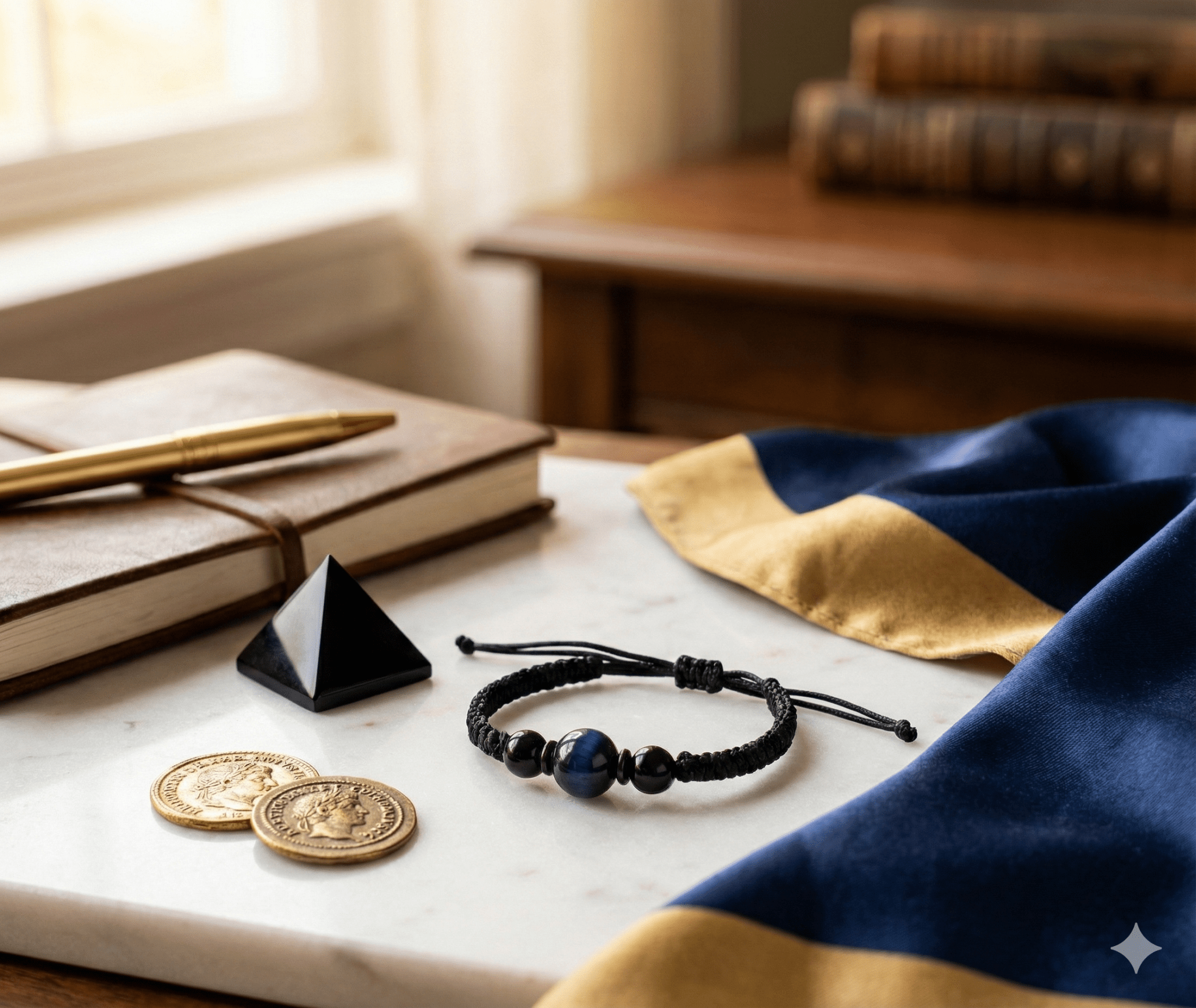 The "Midnight Focus" Anchor Bracelet | Blue Tiger Eye & Black Onyx Protection Shield - ModernEnergyLab.com