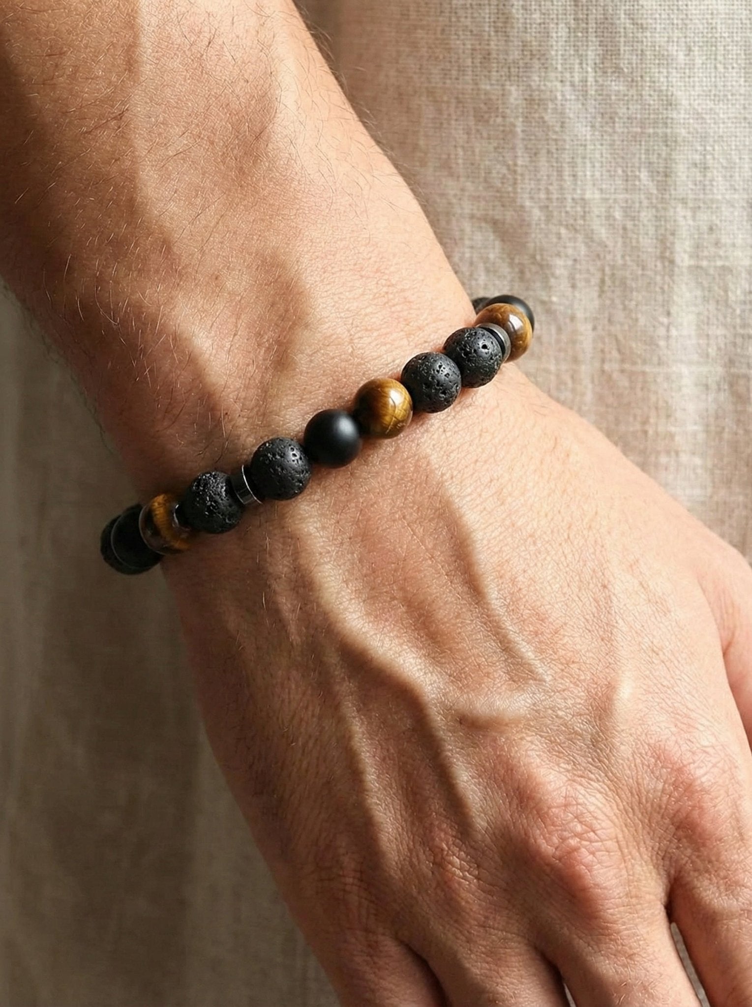 The Wealth Magnet: Tiger Eye & Volcanic Lava Stone Bracelet - ModernEnergyLab.com
