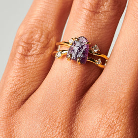 10kt yellow gold amethyst ring worn close view