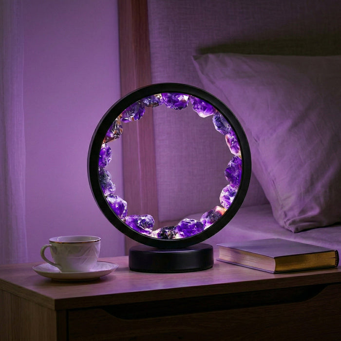 Amethyst Crystal Aura Ring Lamp - Natural Healing Energy Decor for Bedroom & Meditation