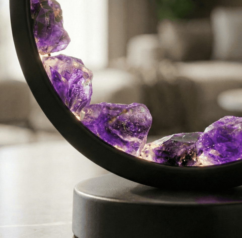 Amethyst Crystal Aura Ring Lamp - Natural Healing Energy Decor for Bedroom & Meditation