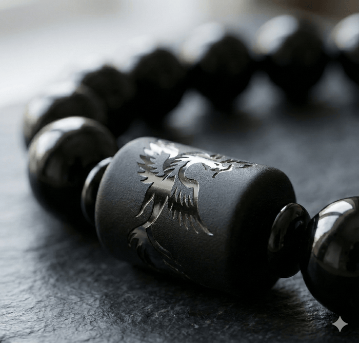 Black Obsidian Dragon Charm Bracelet - Protection, Strength & Good Fortune