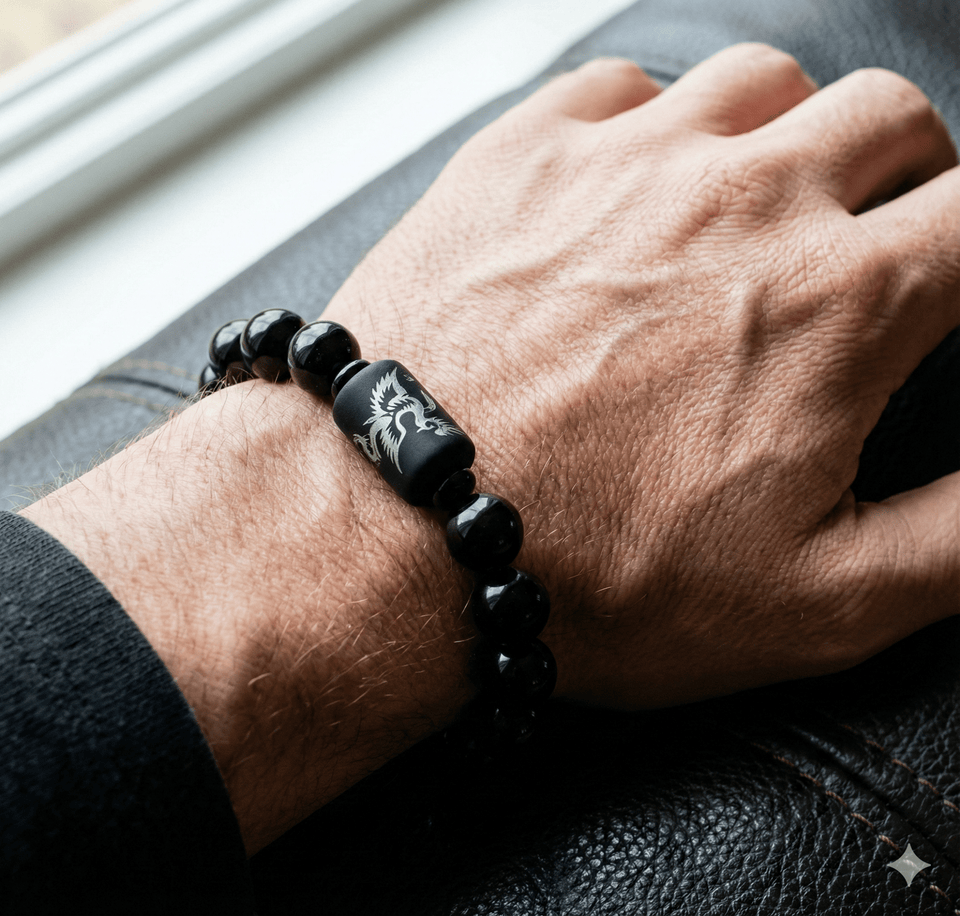 Black Obsidian Dragon Charm Bracelet - Protection, Strength & Good Fortune