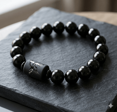 Black Obsidian Dragon Charm Bracelet - Protection, Strength & Good Fortune - ModernEnergyLab.com