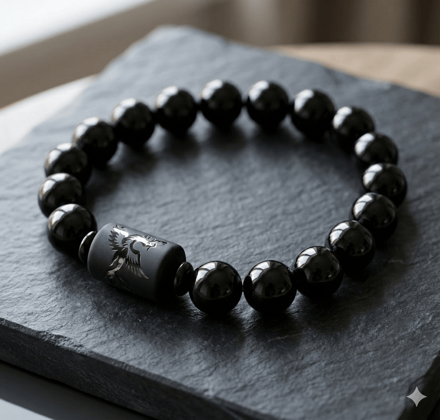 Black Obsidian Dragon Charm Bracelet - Protection, Strength & Good Fortune