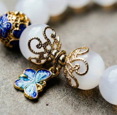 Celestial Wings: Moonstone & Blue Enamel Butterfly Bracelet - ModernEnergyLab.com