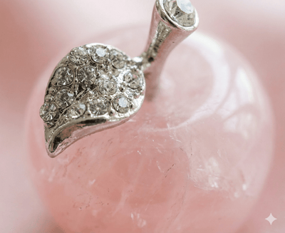 Eternal Harmony: Polished Rose Quartz Crystal Apple with Sparkling Jeweled Silver Stem - ModernEnergyLab.com