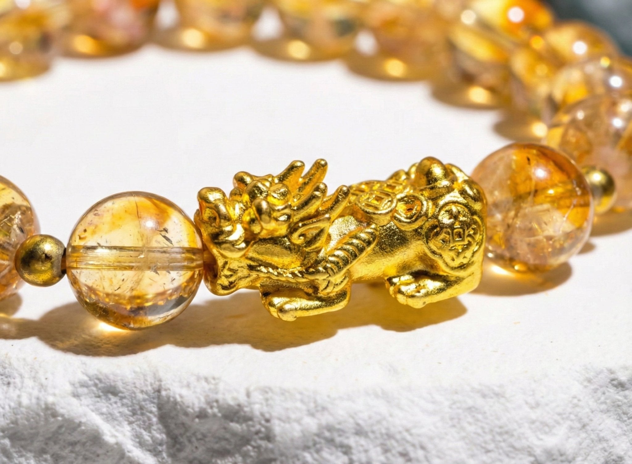 Fortune Gold Pixiu Citrine Bracelet - Auspicious Wealth Amulet - ModernEnergyLab.com
