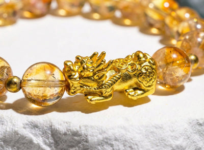 Fortune Gold Pixiu Citrine Bracelet - Auspicious Wealth Amulet - ModernEnergyLab.com
