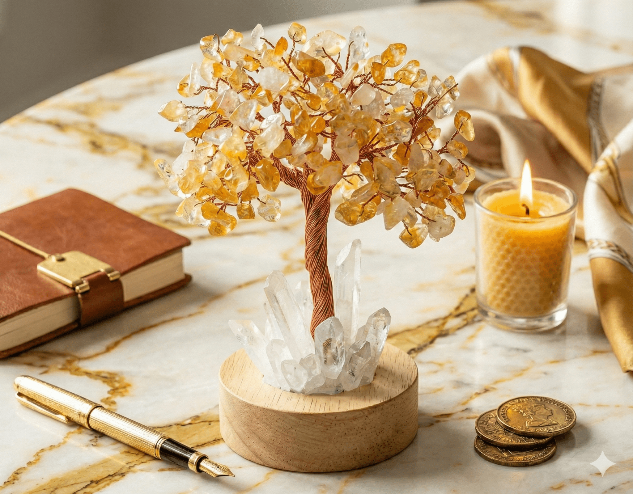 Golden Prosperity: Citrine & Clear Quartz 'Tree of Life' for Wealth Manifestation - ModernEnergyLab.com