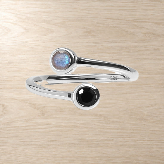 Adjustable Black Obsidian Labradorite Ring - Evolve — Modern Energy Lab product view