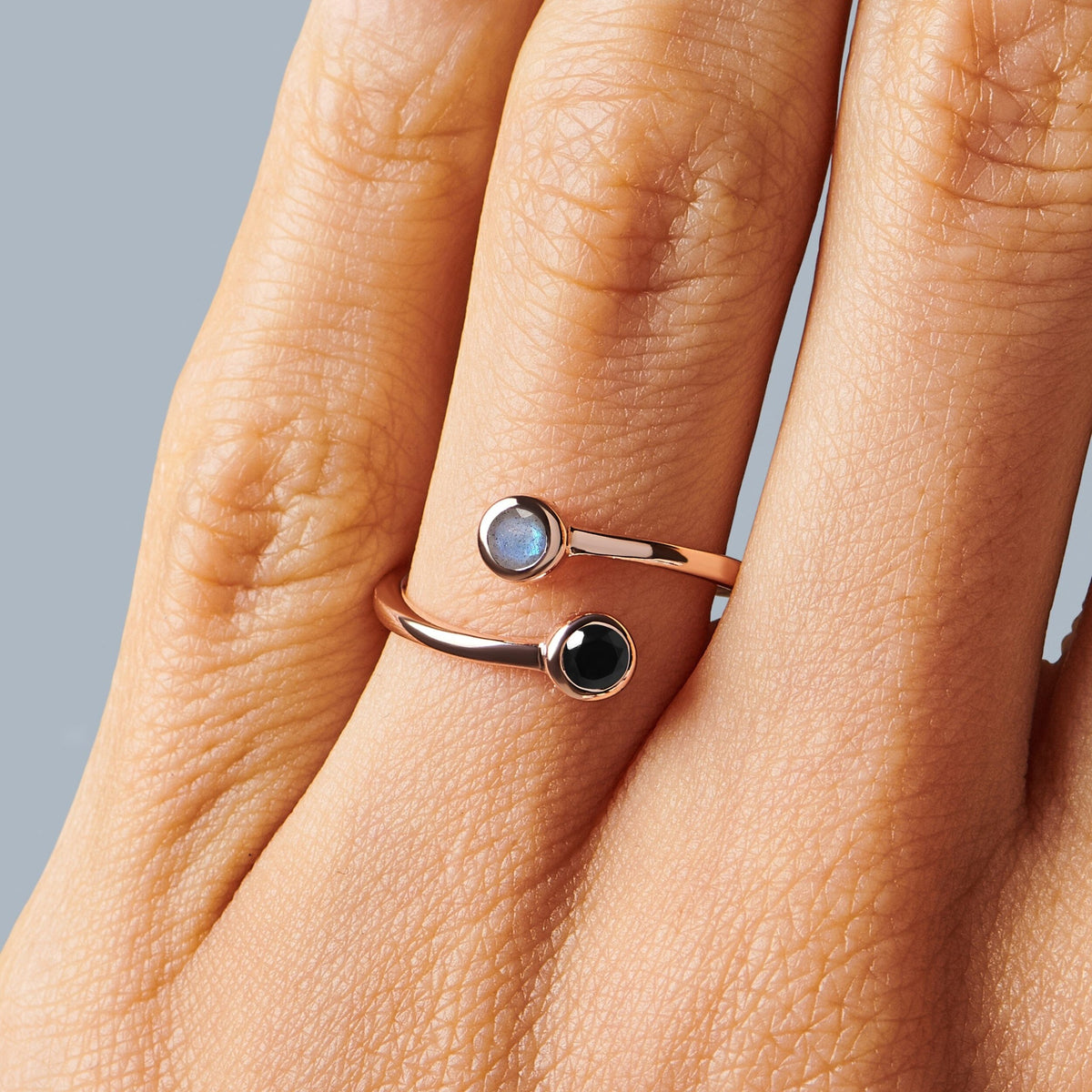 Adjustable Black Obsidian Labradorite Ring - Evolve — Modern Energy Lab product view