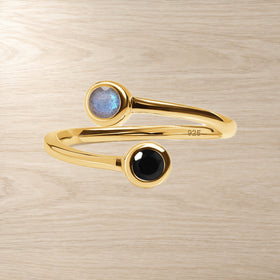 Adjustable Black Obsidian Labradorite Ring - Evolve — Modern Energy Lab product view
