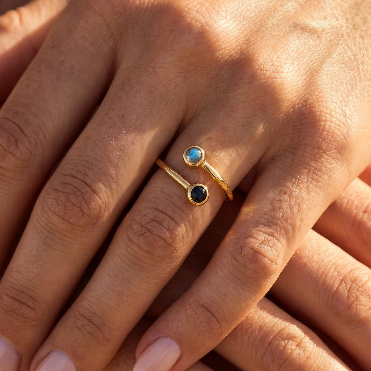 Adjustable Black Obsidian Labradorite Ring - Evolve — Modern Energy Lab product view
