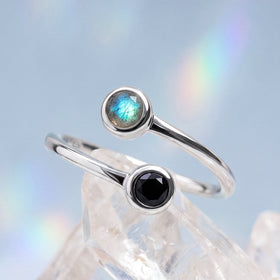 Adjustable Black Obsidian Labradorite Ring - Evolve — Modern Energy Lab product view