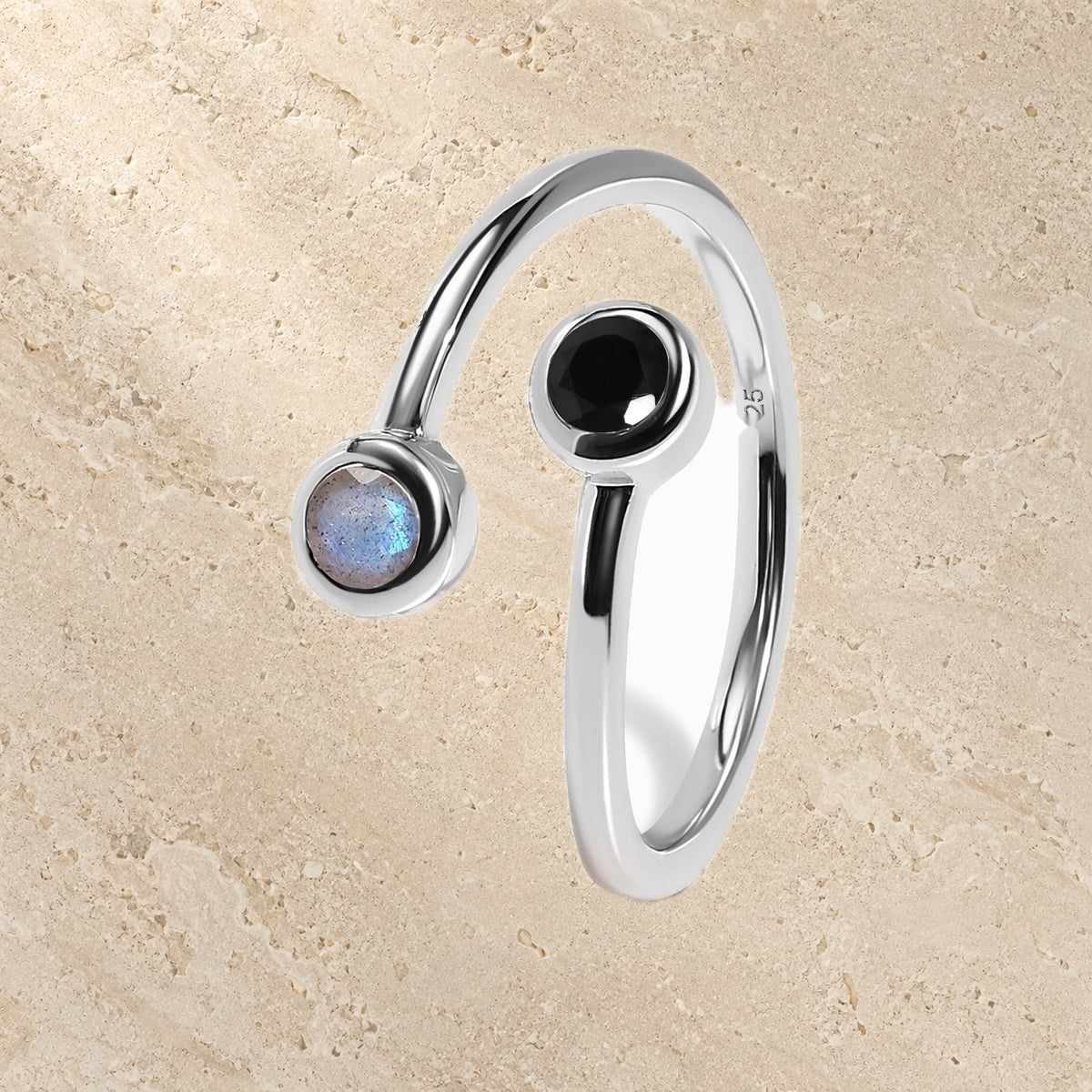 Adjustable Black Obsidian Labradorite Ring - Evolve — Modern Energy Lab product view