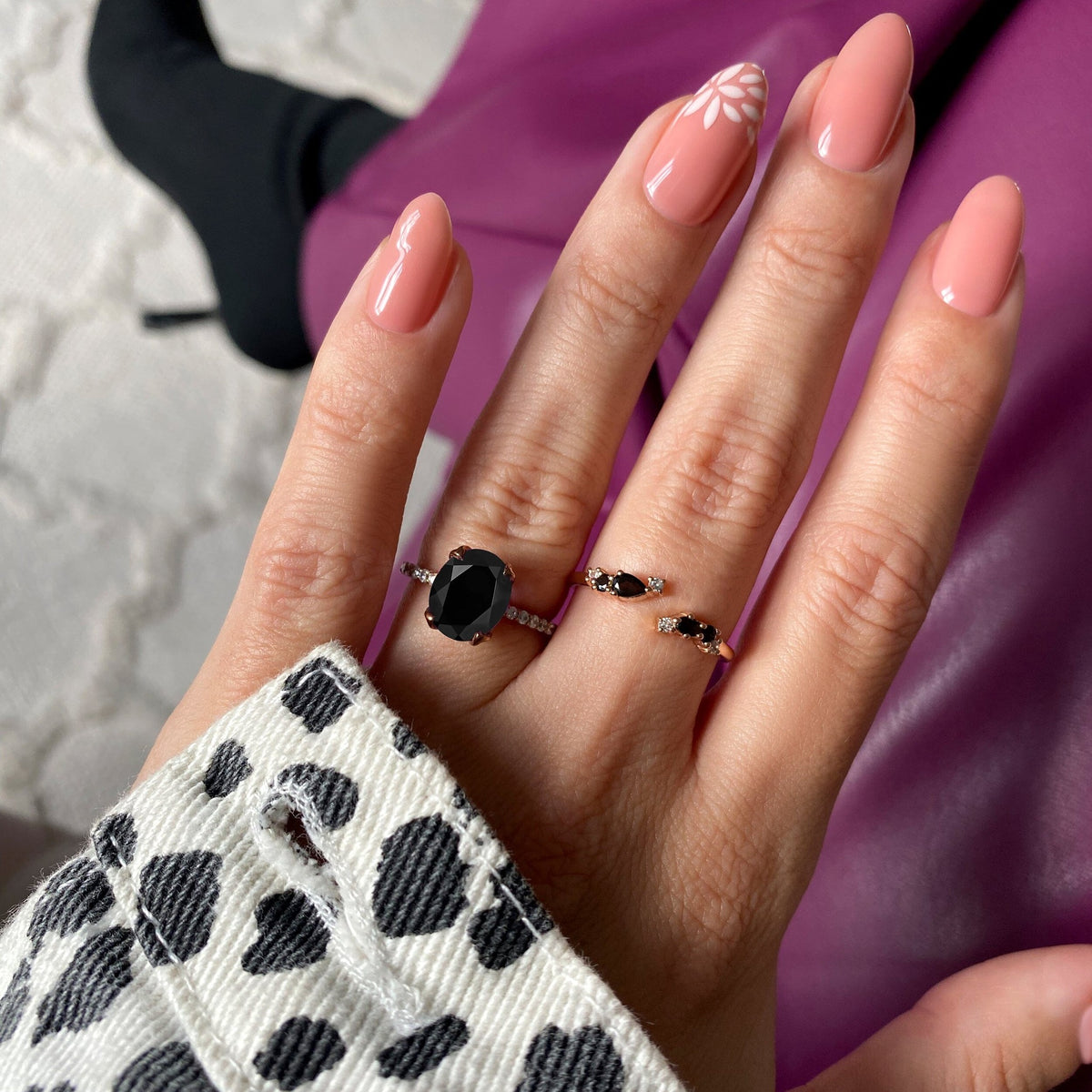 Black Onyx Adjustable Ring worn product view