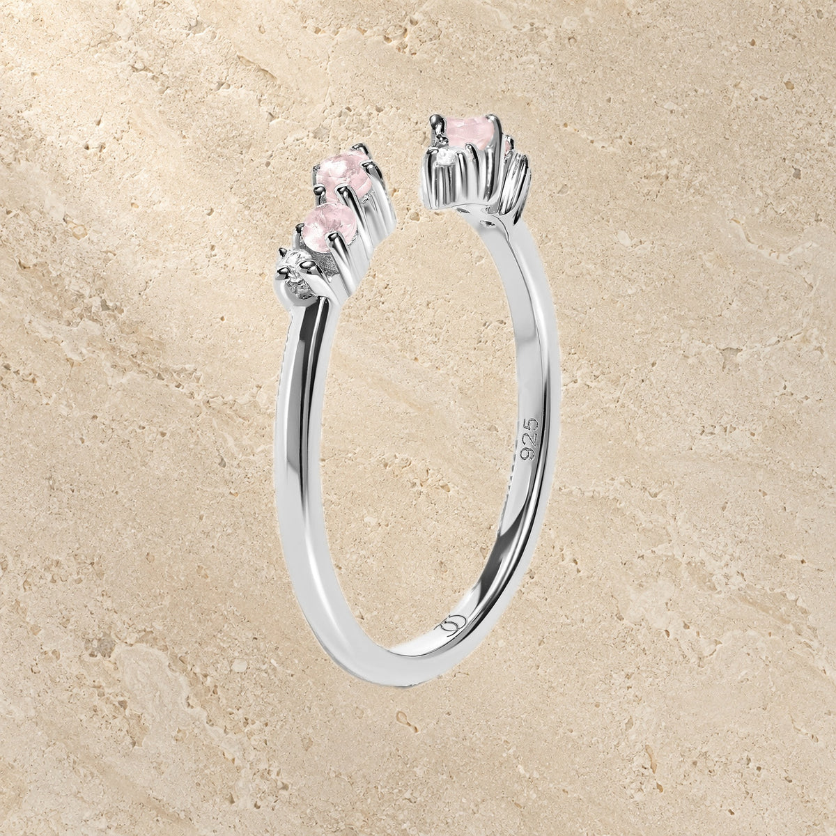Rose Quartz Adjustable Ring finish comparison view
