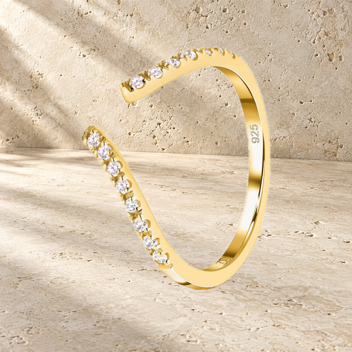 White Zircon Adjustable Ring second angled view