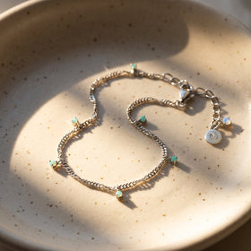 Blue-green anklet profile resting flat