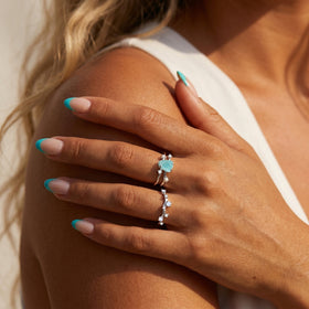 Amazonite Moonstone Pearl Ring Set angled product view