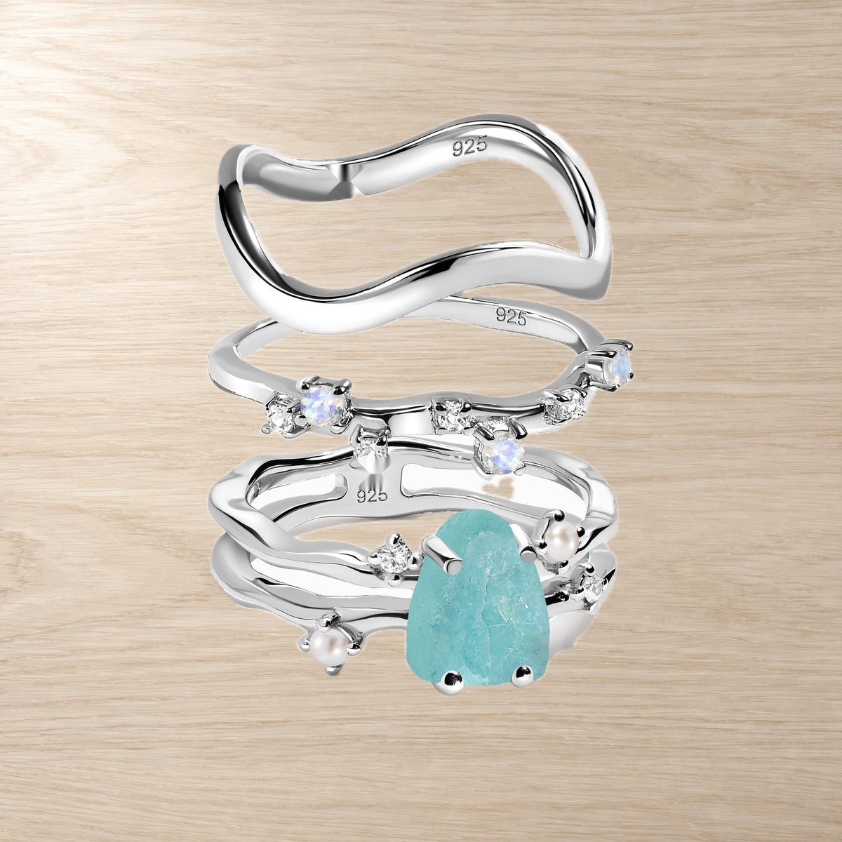Amazonite Pearl Wave Ring