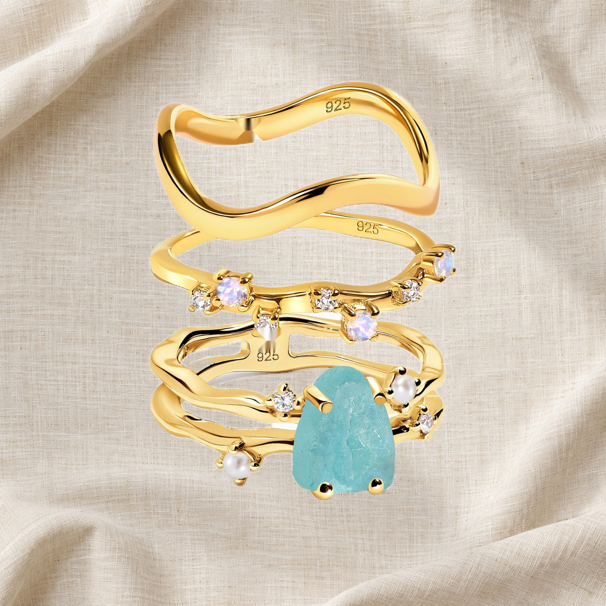 Amazonite Flow & Stardust & Waves Rings — Modern Energy Lab product view