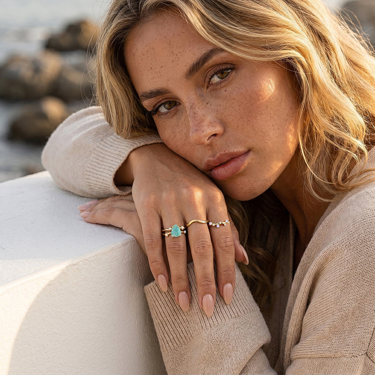 Amazonite Flow & Stardust & Waves Rings — Modern Energy Lab product view