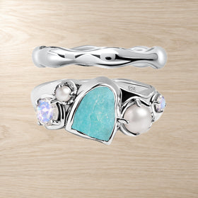 Amazonite Pearl Moonstone Ring Set front product view