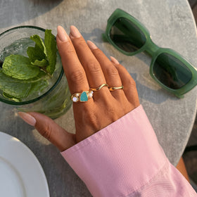 Amazonite Pearl Moonstone Ring Set back profile view