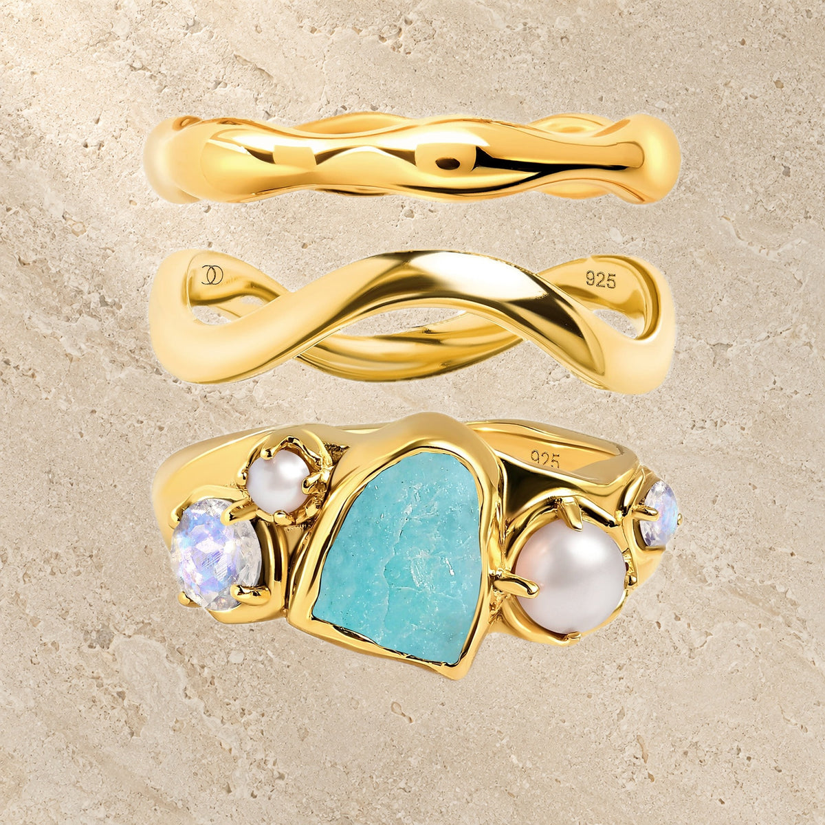 Amazonite Heirloom & Magma & Waves Rings — Modern Energy Lab product view