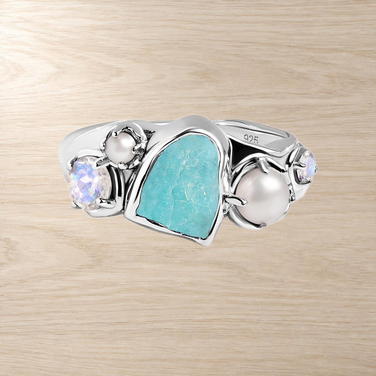 Amazonite Pearl Ring front product view