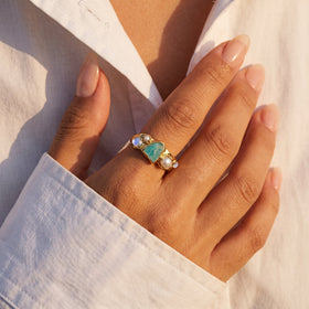 Amazonite Pearl Ring side setting detail