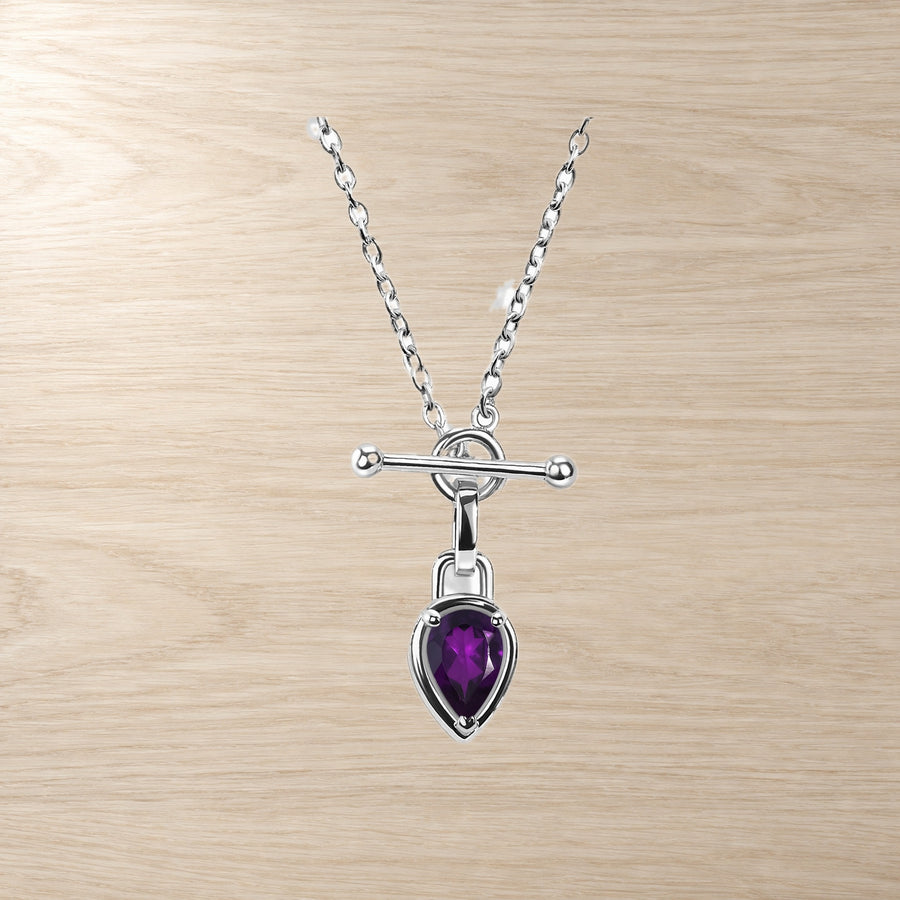 Amethyst Pear T-Bar Necklace
