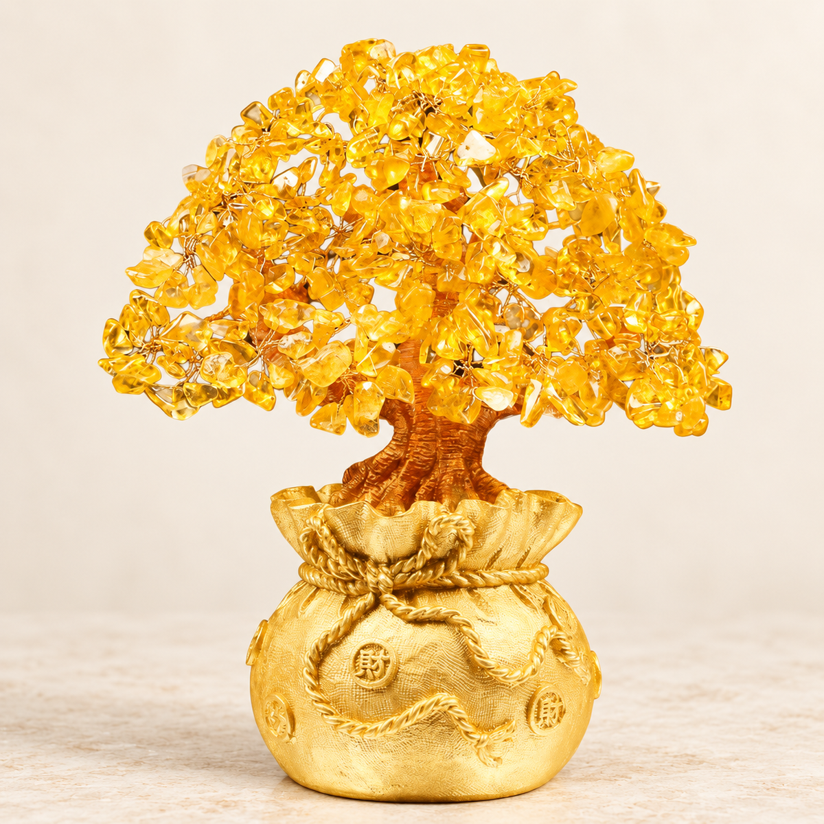 Large amber-tone gemstone tree; smaller options differ; AI-edited draft reference.