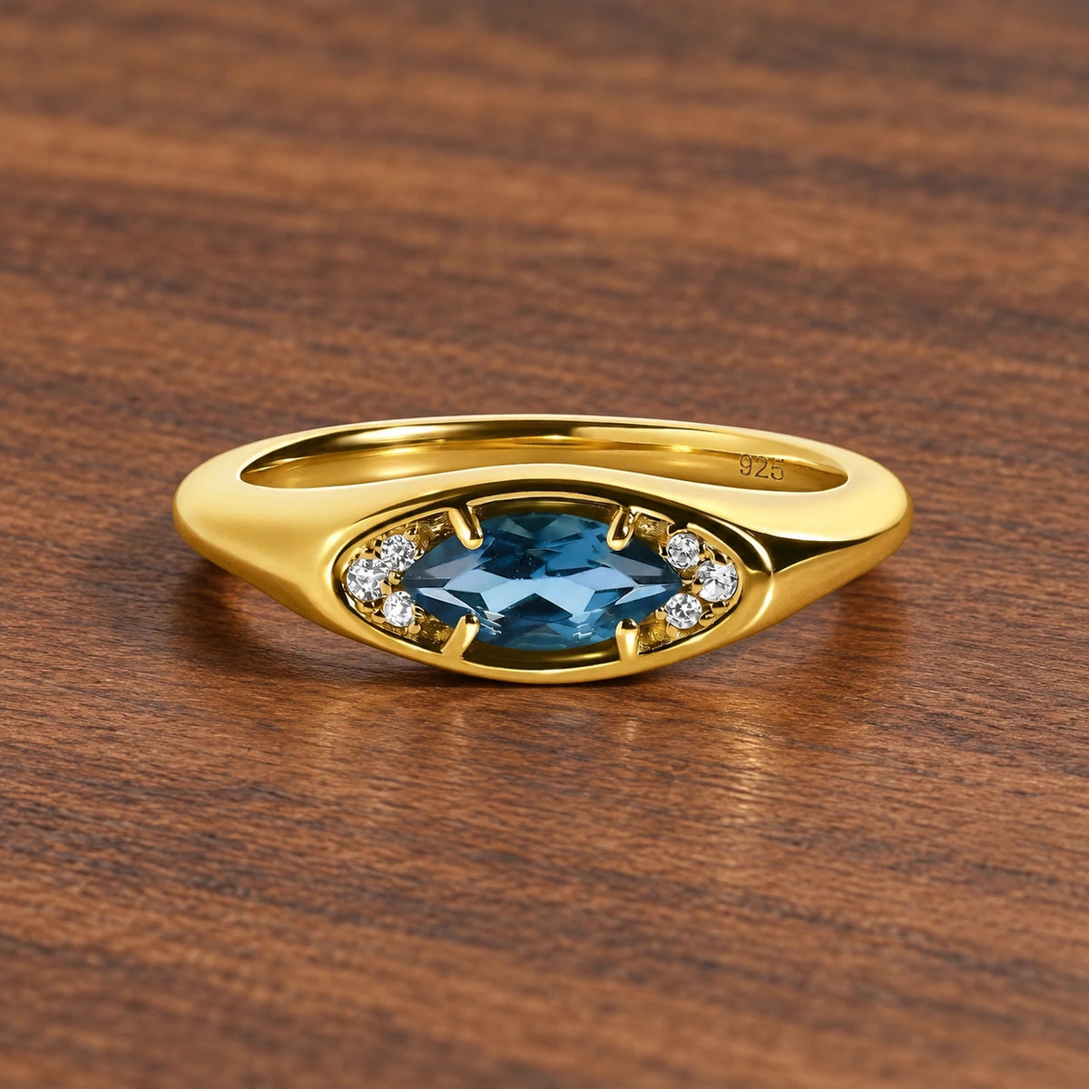 Clear Horizon blue topaz eye ring, gold main