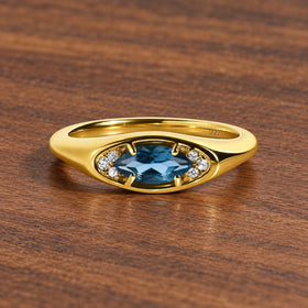 Clear Horizon blue topaz eye ring, gold main