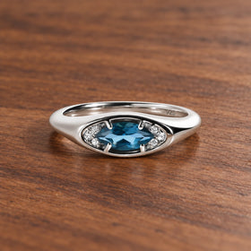 Clear Horizon blue topaz eye ring, silver main