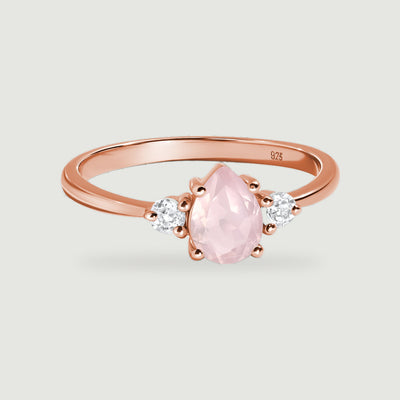 Love Drop Rose Quartz White Zircon Ring