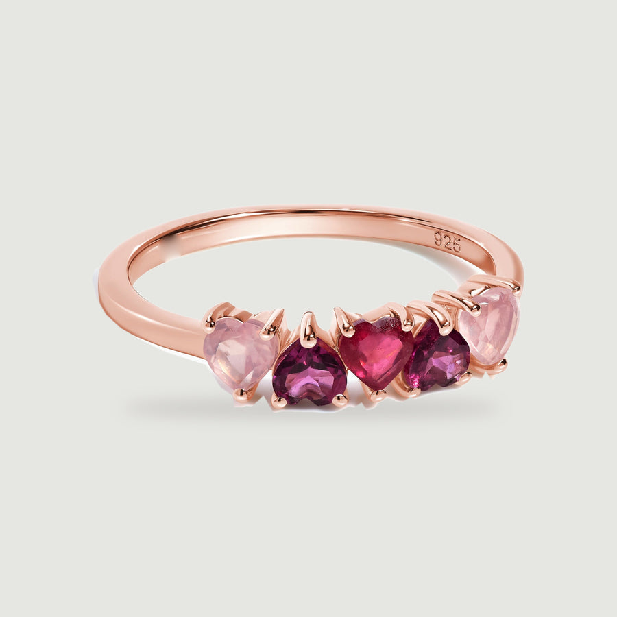 Love Heartlet Rose Quartz Garnet Ring